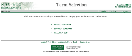 Select semester desired