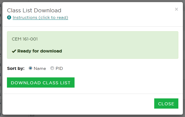 Screenshot of class list download prompt
